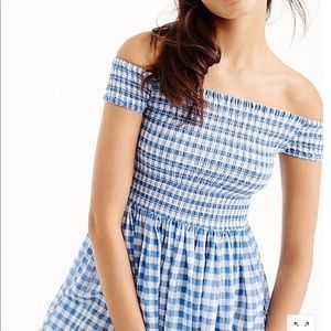 J Crew- off the shoulder gingham beach dress